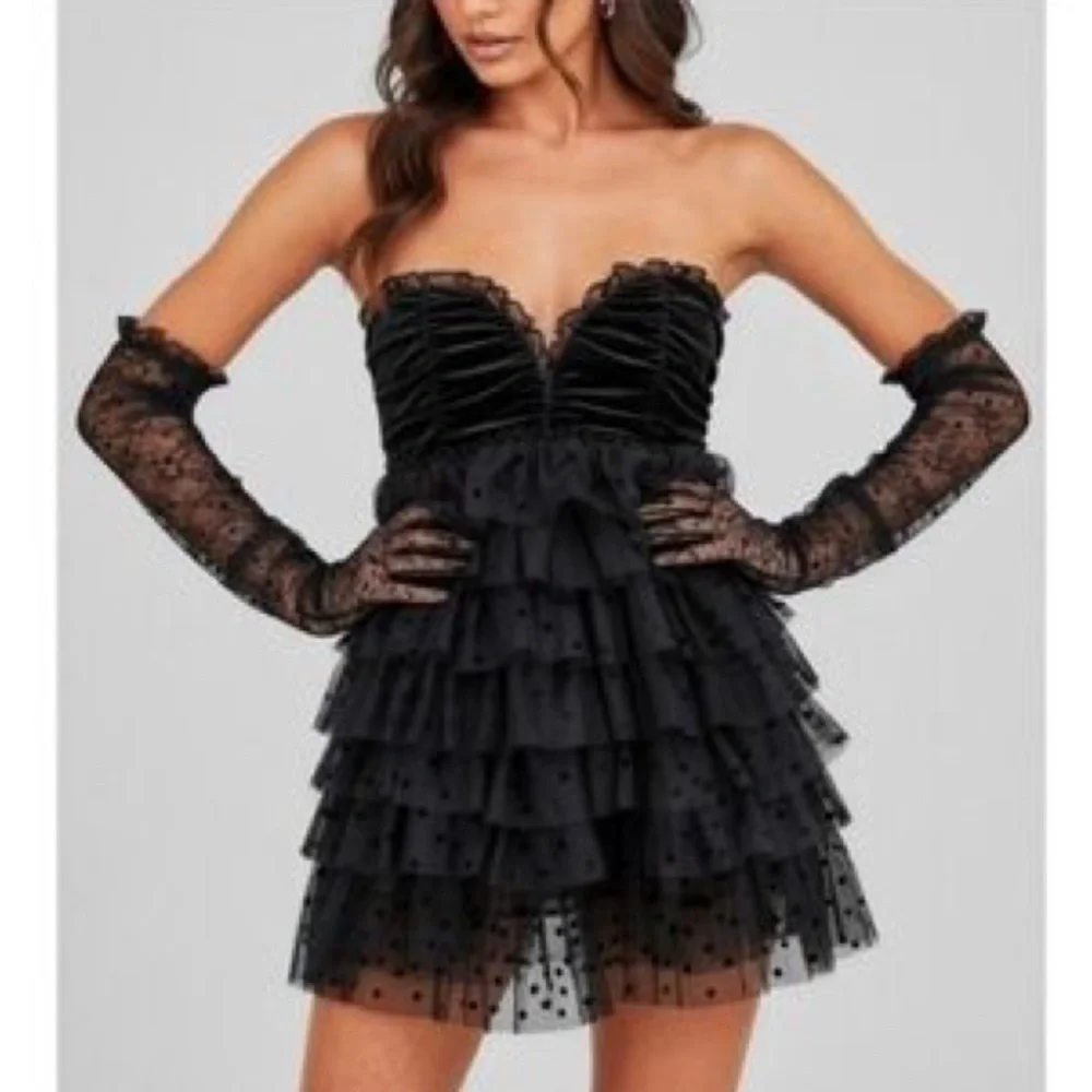 Off-Shoulder Black Ruffle Tulle Cocktail Dress - Picture 3 of 5